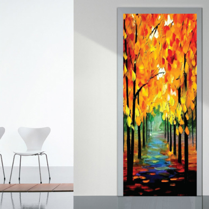 Αυτοκόλλητο πόρτας με Ζωγραφική με Φθινοπωρινά φύλλα